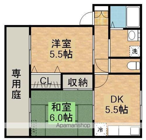 ビューテラス旭原C棟(2K/1階)の間取り写真