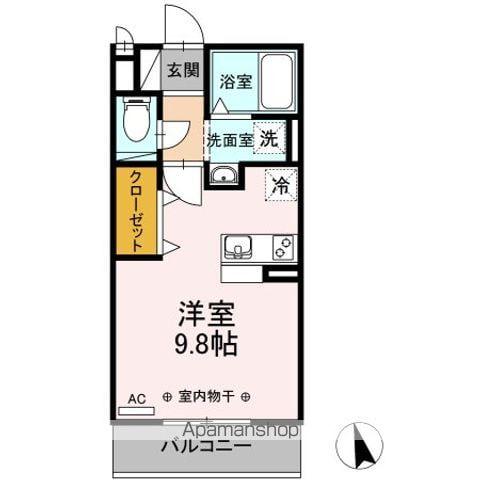 グリーン(ワンルーム/2階)の間取り写真