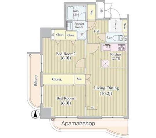 センテニアルタワー(2LDK/16階)の間取り写真