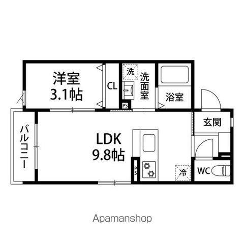 エミール富ケ丘(1LDK/2階)の間取り写真