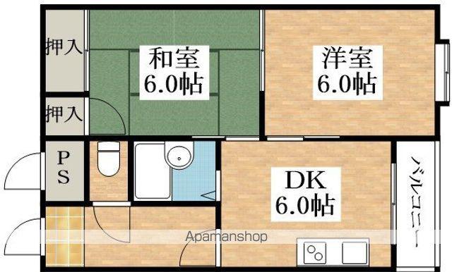 湯里ハイツAB棟(2DK/3階)の間取り写真