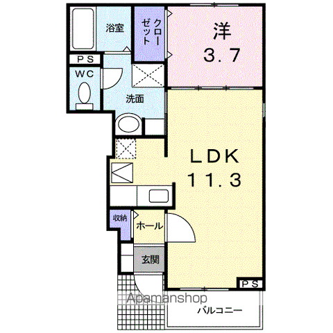 ペニーロイヤル(1LDK/1階)の間取り写真