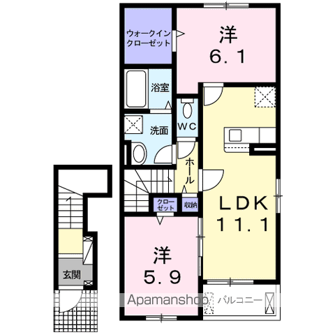 カーサー椿 二番館 D(2LDK/2階)の間取り写真