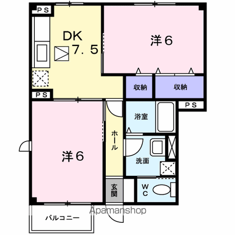 大糸線 信濃大町駅 徒歩7分 2階建 築24年(2DK/1階)の間取り写真