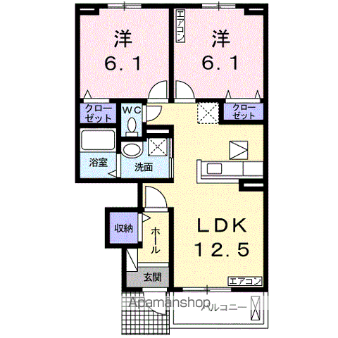 プリエールⅠ(2LDK/1階)の間取り写真