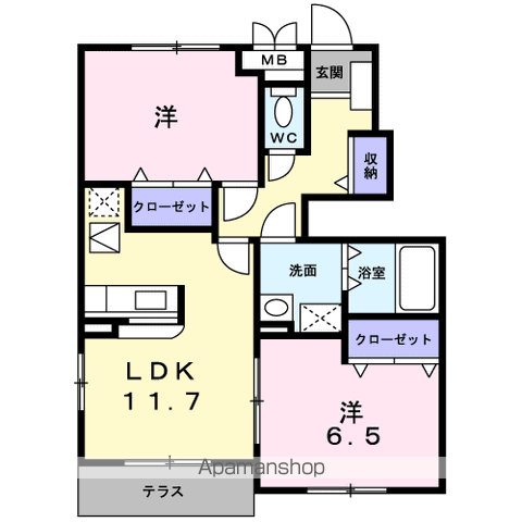 カノンⅡ(2LDK/1階)の間取り写真