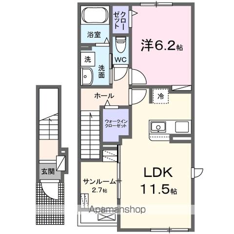 カレントヴィラⅦ B(1LDK/2階)の間取り写真