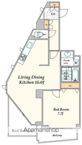 ザパームス代々木上原ヴェールテラス(1LDK/6階)の間取り写真