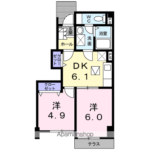 ピュアレジデンスⅡ(2DK/1階)の間取り写真