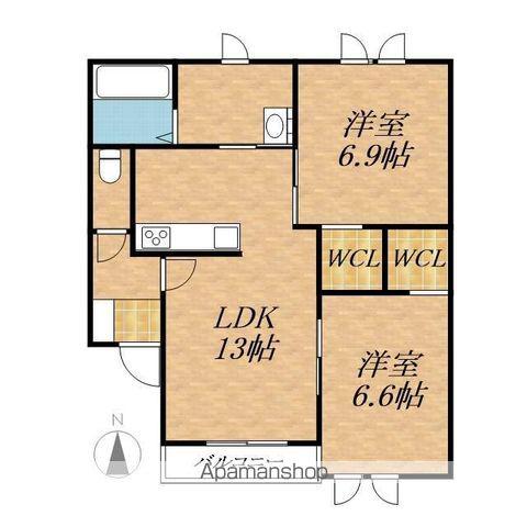 DOLCE AMOREⅠ(2LDK/2階)の間取り写真