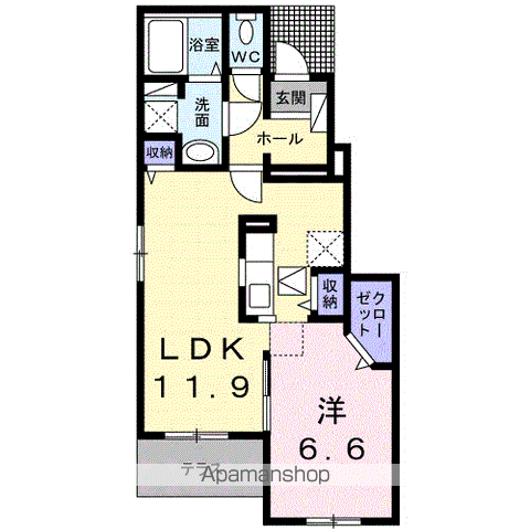 ベレ・フォンティーヌⅡ(1LDK/1階)の間取り写真