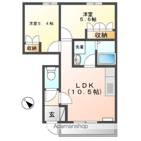オレンジハイム水尻2(2LDK/1階)の間取り写真