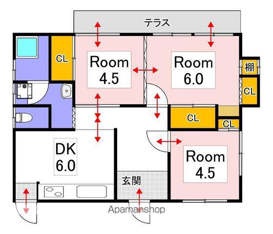 岡山県岡山市北区 1階建 築51年(3DK)の間取り写真