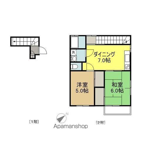 ルーミー赤坂台1号館(2DK/2階)の間取り写真