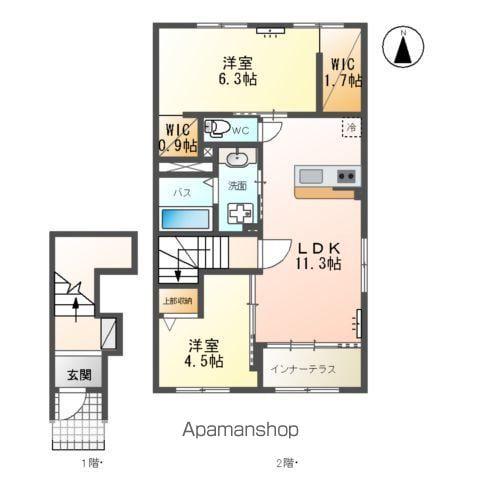 笹谷字中谷地アパート B棟(2LDK/2階)の間取り写真