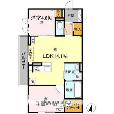 アサヒパレス久保田 B棟(2LDK/1階)の間取り写真