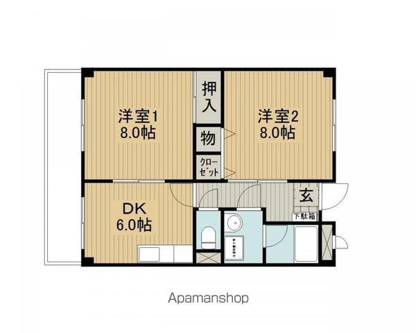 中央本線 茅野駅 徒歩38分 4階建 築27年(2DK/3階)の間取り写真