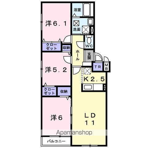 CASADELMAR(3LDK/1階)の間取り写真