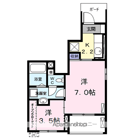 シェリエⅡ(1K/1階)の間取り写真