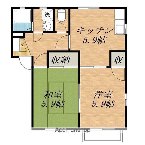 富貴原ハイツABC棟(2DK/1階)の間取り写真