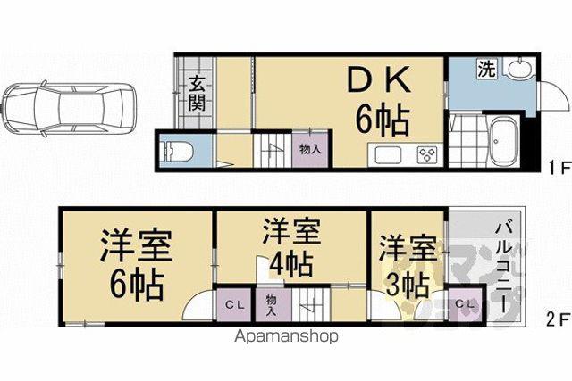 叡山電鉄 一乗寺駅 徒歩8分 2階建 築58年(3DK)の間取り写真
