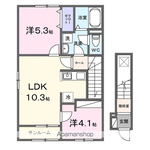 ポルト・ボヌールK Ⅰ(2LDK/2階)の間取り写真