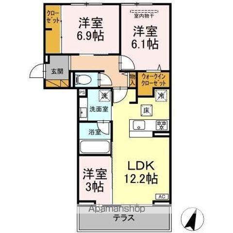 リシェスみのり台 A・B・C B棟(3LDK/1階)の間取り写真