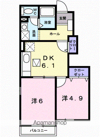ソレアード石崎Ⅱ(2DK/1階)の間取り写真