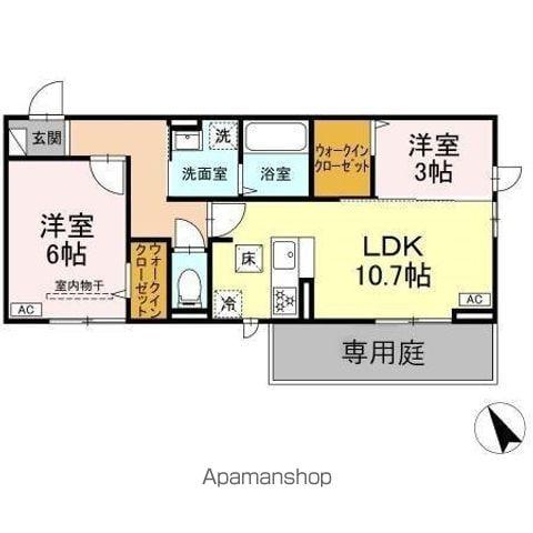 トリシア野多目I I(2LDK/1階)の間取り写真