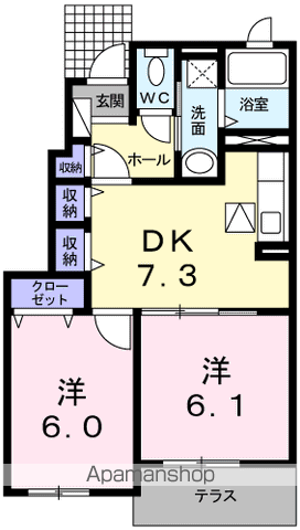 はなみずき C(2DK/1階)の間取り写真