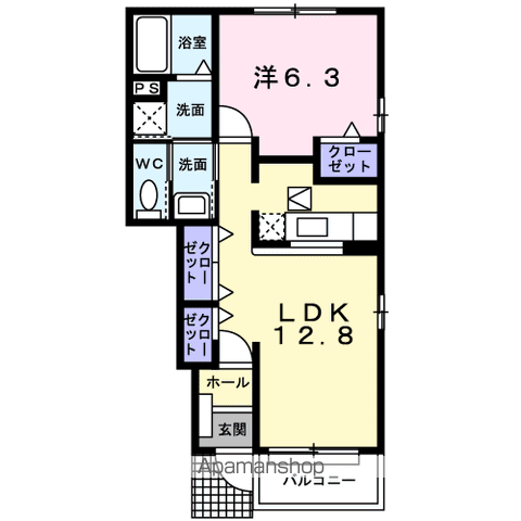 エアリーヒルB(1LDK/1階)の間取り写真