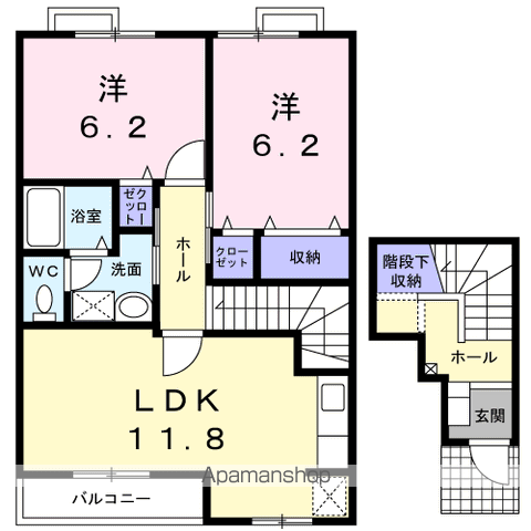 セントラルヒルズⅡ(2LDK/2階)の間取り写真