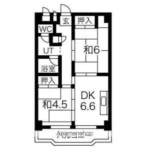 アルファスクエア山の手2号棟(2DK/6階)の間取り写真