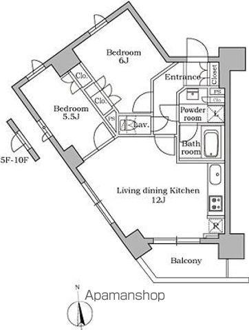 レジディア三軒茶屋(2LDK/6階)の間取り写真