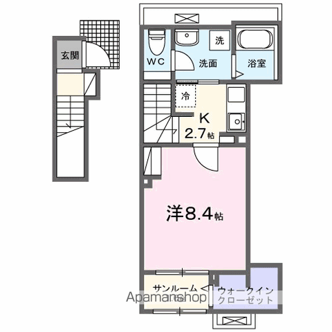 ピンズ下関Ⅰ(1K/2階)の間取り写真