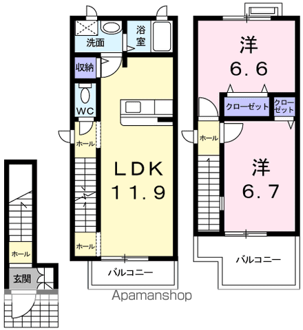 ソレイユT(2LDK/2階)の間取り写真