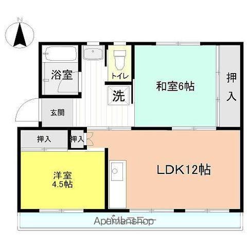 富岡ハイツⅡ(2LDK/3階)の間取り写真