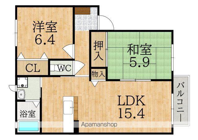 グランディール青垣B棟(2LDK/1階)の間取り写真