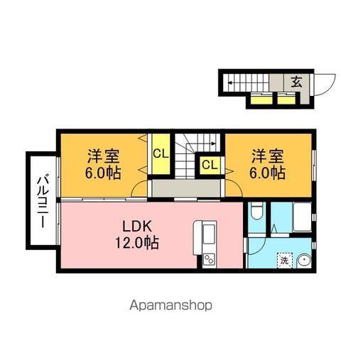 クレアールライフ金田B(2LDK/2階)の間取り写真