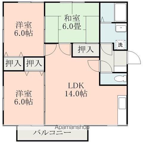 ピトレスクナガミネ13棟(3LDK/3階)の間取り写真