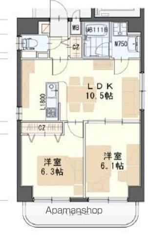 K-1二日町(2LDK/3階)の間取り写真