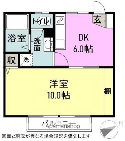 ベルメゾン桔梗(1DK/2階)の間取り写真