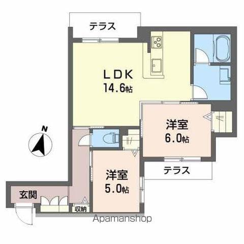 PALAIS FLEUR(2LDK/1階)の間取り写真