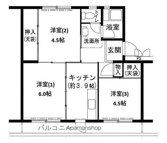 ビレッジハウス志染15号棟(3K/3階)の間取り写真