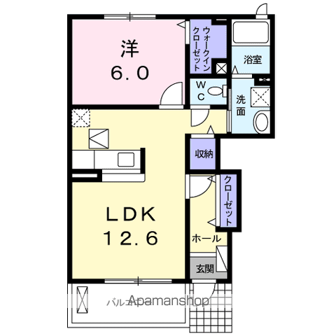 パルメゾン 弐番館(1LDK/1階)の間取り写真