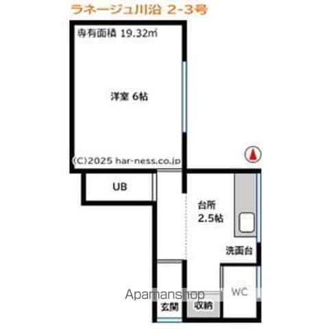 ラネージュ川沿(1K/2階)の間取り写真