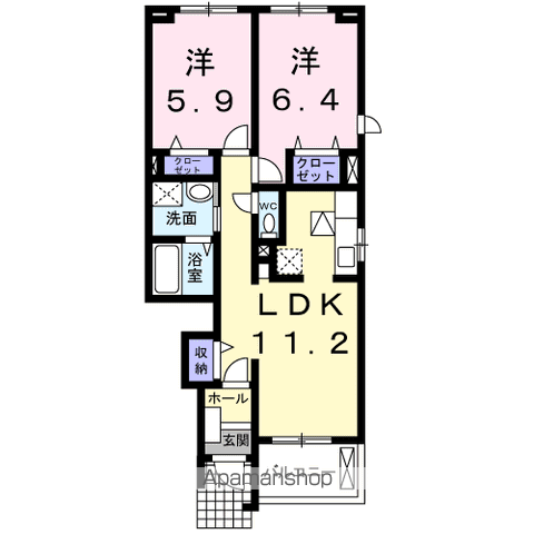 エトワール(2LDK/1階)の間取り写真