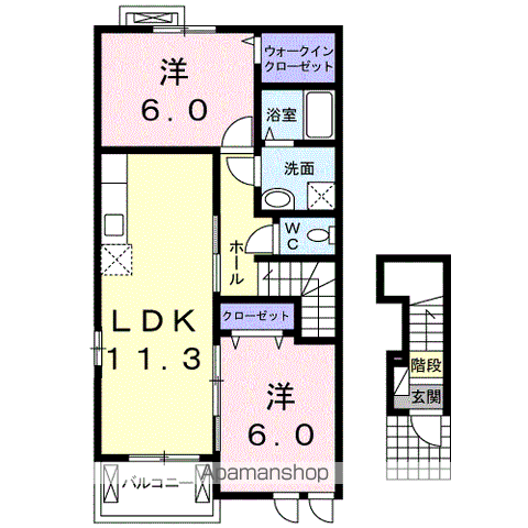 モルゲンロート2(2LDK/2階)の間取り写真