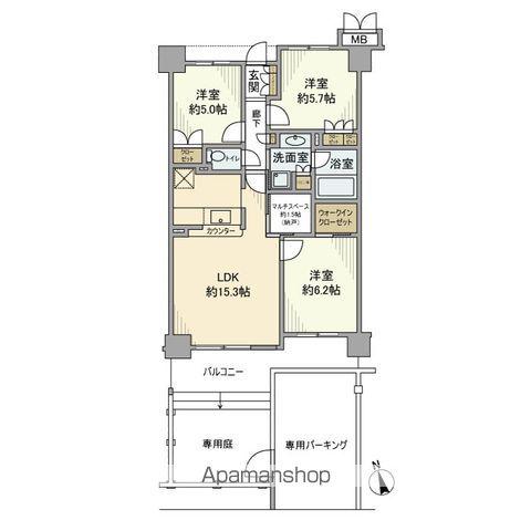 ゆりのき台ハイライズ(3LDK/1階)の間取り写真