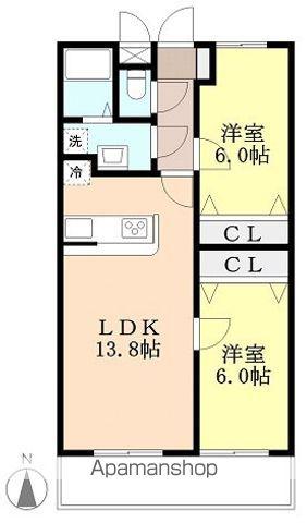 シャルマンイシダ(2LDK/4階)の間取り写真